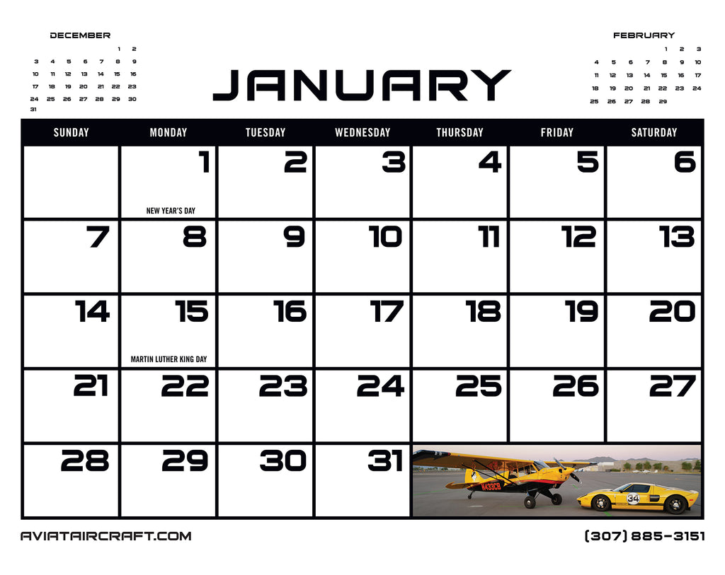 2024 Husky Aircraft Wall Calendar Aviat Aircraft Store   January Calendar Dates 1024x1024 