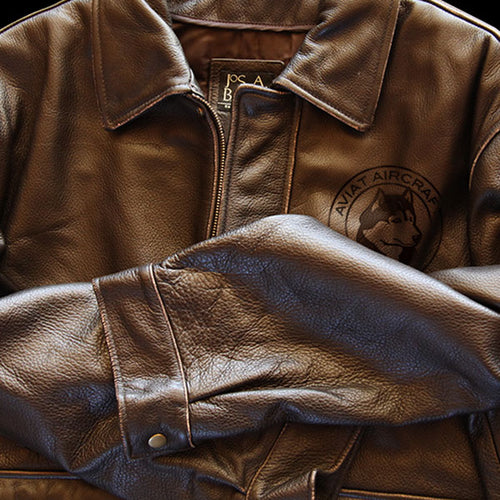Husky Leather Bomber Jacket - Brown Shearling
