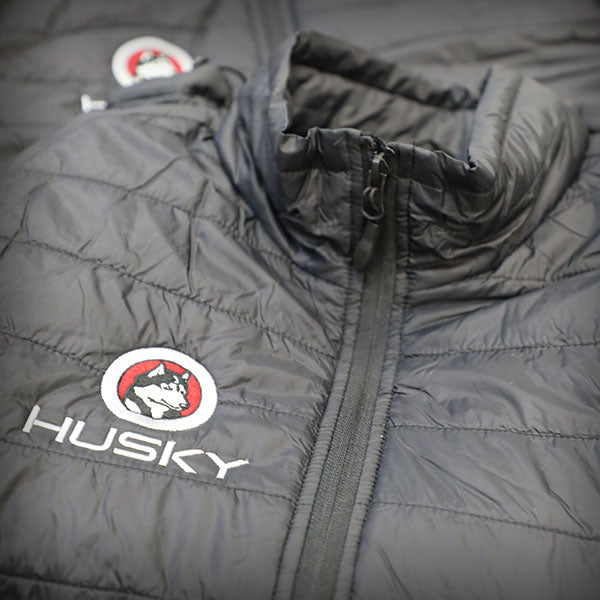 Husky Brand Puffy Vest, Black with Red Embroidery